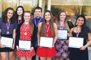 Limestone Student Achievers (far right) Samantha Kempe, (2nd from right) Cassandra Parks, (back middle) Cameron Jackson